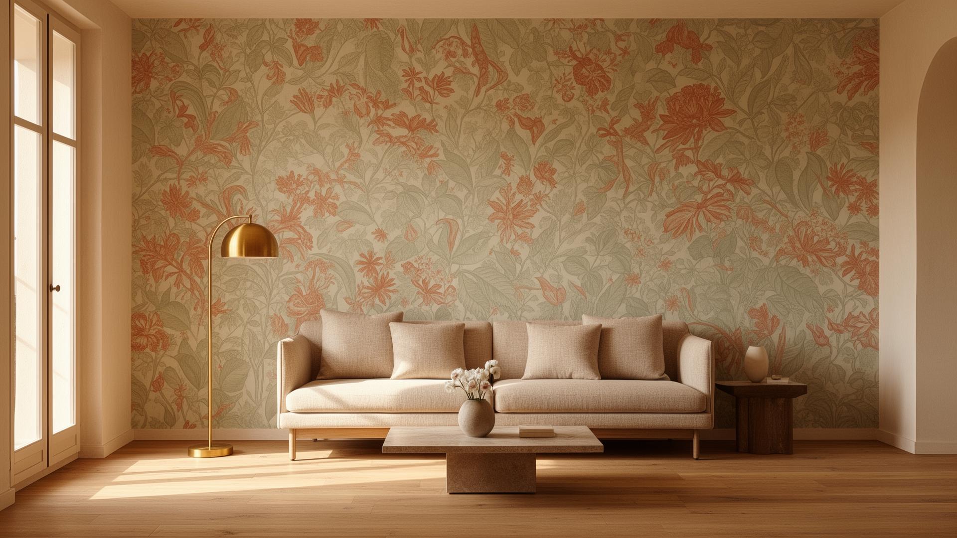 Ejemplo temporal: salón con papel pintado floral terminado